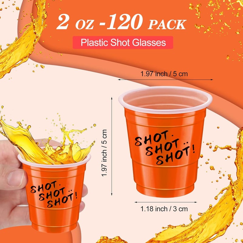 cssopenss 120 pcs Orange Plastic Shot Glasses 2 oz orange shot cups Halloween shot glasses disposable for drinking Tastings served Snacks Jello Tastings and Samples - Image 2